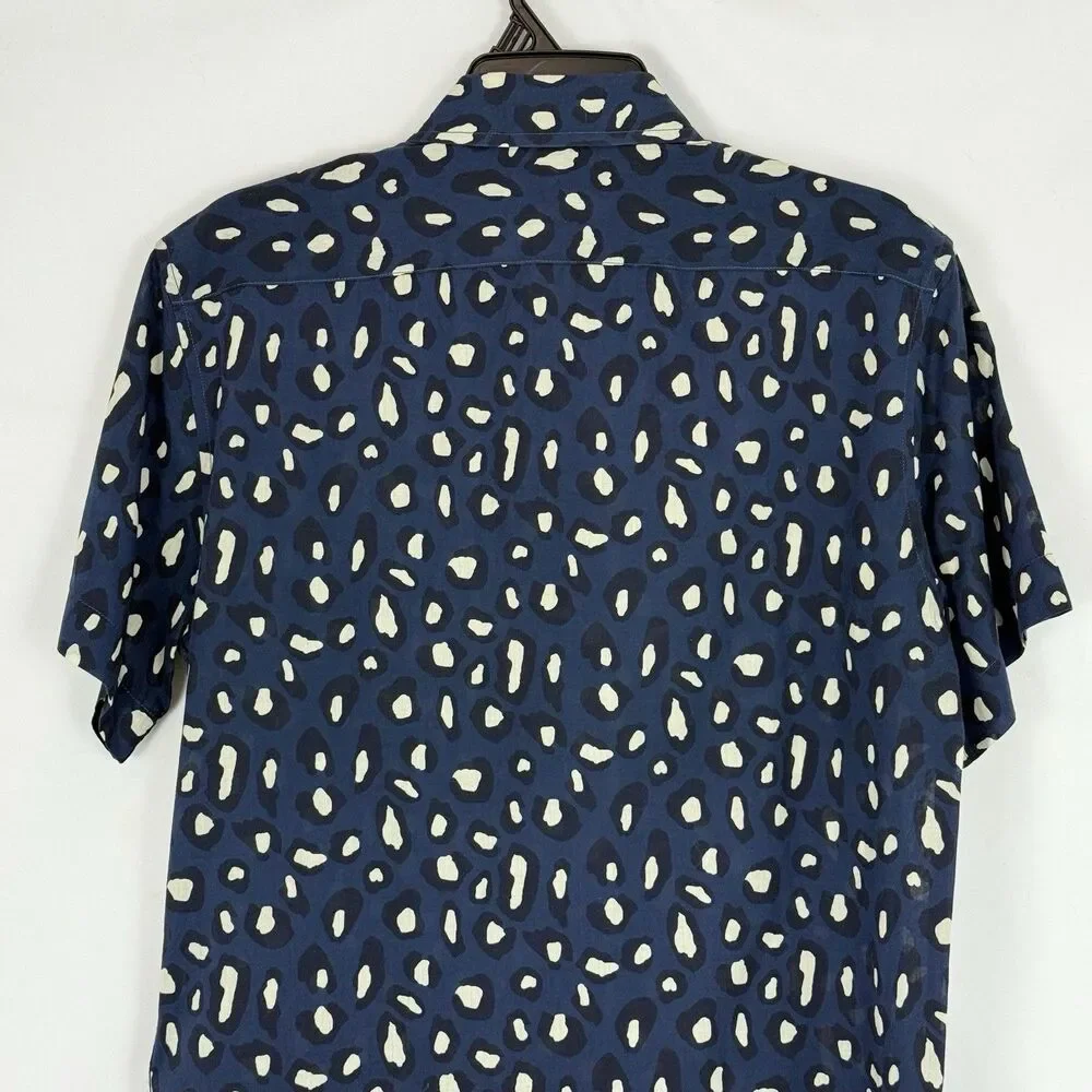 Banana Republic Mens Small Untucked Slim Fit Dress Shirt Navy Blue